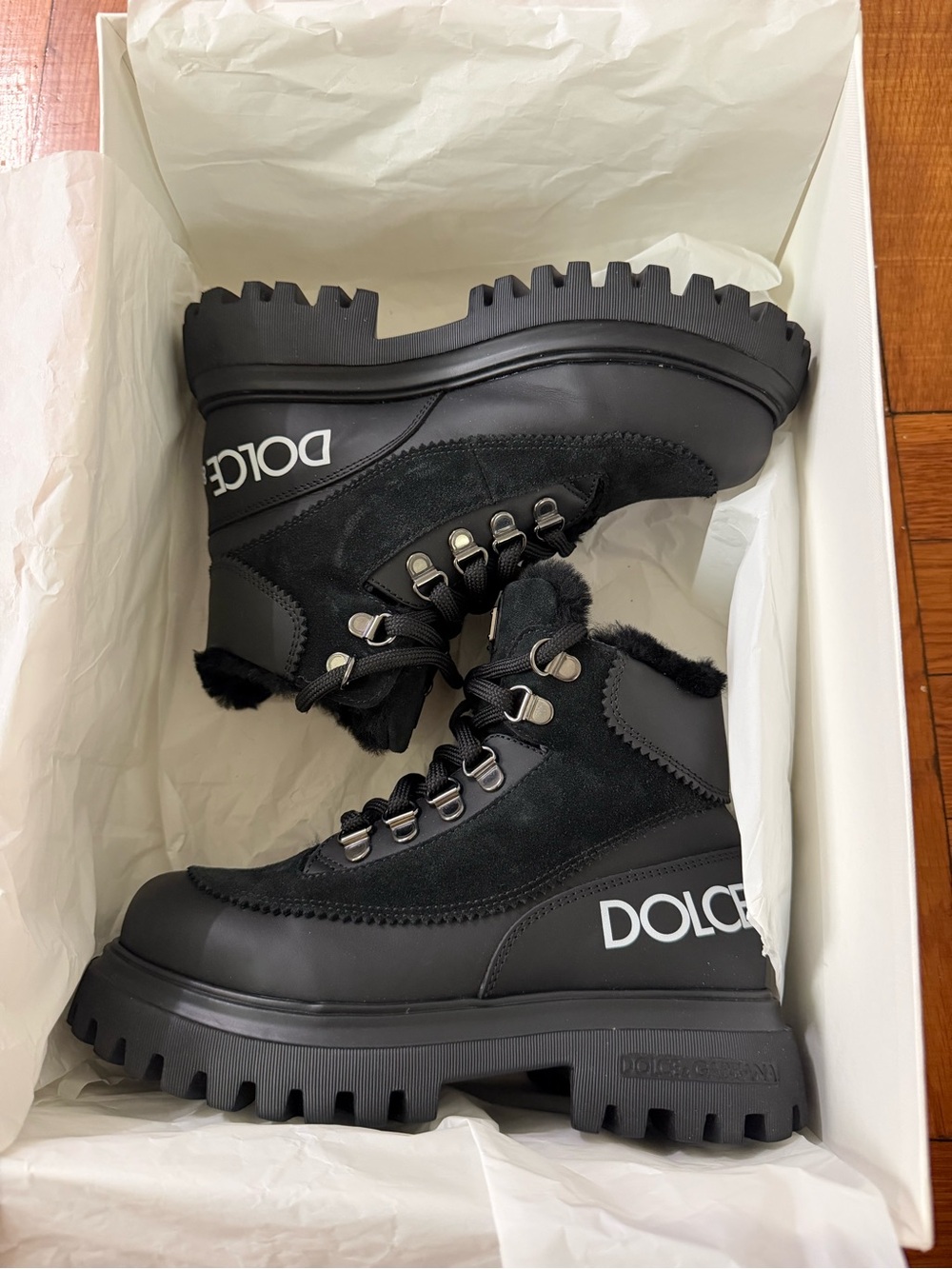 Little kids Dolce & Gabbana Black Lace-Up Lug Sole Boots